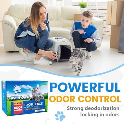 NEWORD Non-Clumping Crystals Cat Litter, Superior Odor Control Silica Gel Litter, Low Tracking & Dust-Free, Soft-On-Paws, Unscented, 14 lbs (2 Packs of 7lb Bags) - Image 4