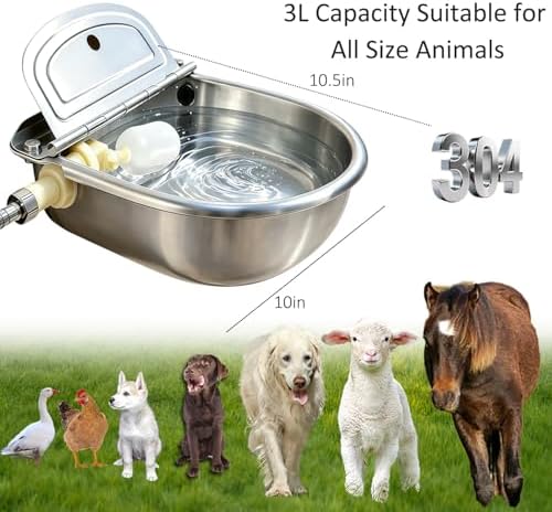 Automatic Water Dispenser for Dog Water Bowl Dispenser Large Size Stainless-Steel Waterer Feeder Self Filling Water Trough for Poultry and Livestock (Metallic Gray, Large) - Image 6