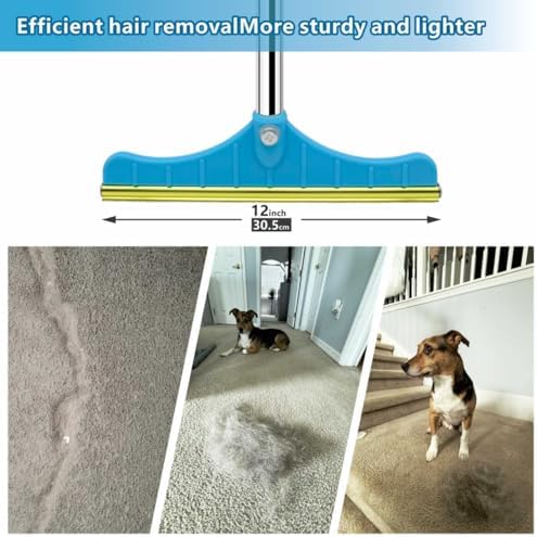 Premium Stainless Steel Pet Hair Removal Carpet Rake | Reusable Adjustable Pet Fur De-Shedding Tool for Carpets, Rugs, Upholstery & Auto Mats | Long Extendable Handle, Heavy-Duty Construction (Blue) - Image 4