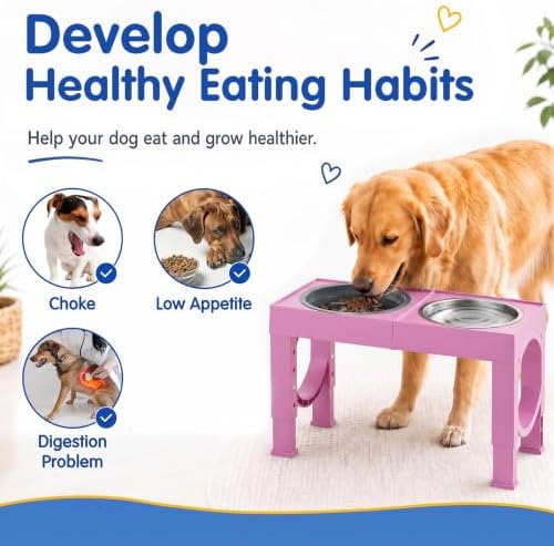 XIAZ Elevated Dog Bowls Large Breed Raised Dogs Bowl Stand Large/Medium Sized Dog Slow Feeder Dogs Bowls Food Water Stands 5 Heights Adjustable 9/11/12/14in Pet Feeder Dish Station - Image 4