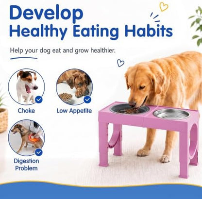XIAZ Elevated Dog Bowls Large Breed Raised Dogs Bowl Stand Large/Medium Sized Dog Slow Feeder Dogs Bowls Food Water Stands 5 Heights Adjustable 9/11/12/14in Pet Feeder Dish Station - Image 4
