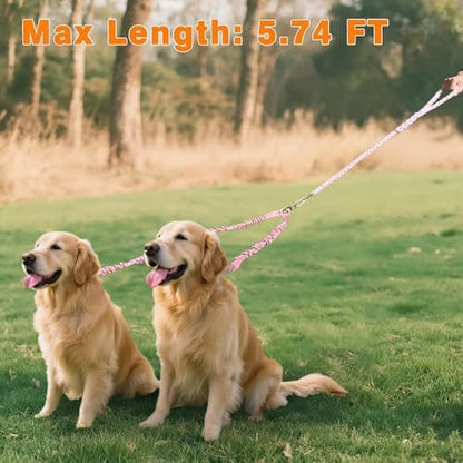 Double Dog Leash – Tangle-Free Dual Leash with 360° Swivel, Shock Absorbing Bungee, Reflective Stitching & Hand-Braided Main Rope (Supports Up to 440 lbs, Pink) - Image 6