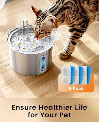 oneisall 8 Pack Replacement Filters for PWF-001 2L/67oz Cat Water Fountain Stainless Steel Water Fountain for Cats Inside, 3 Filtration System - Image 4