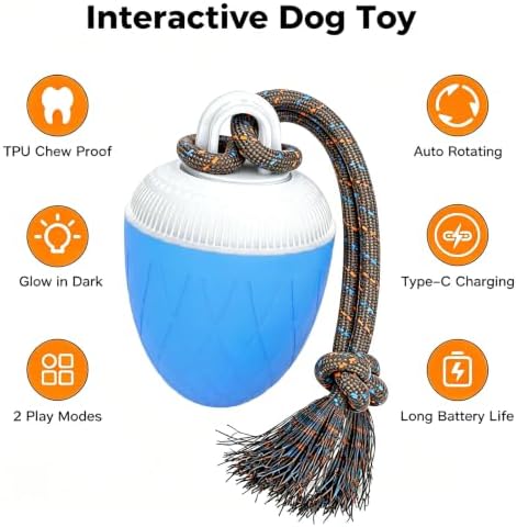 Interactive Dog Ball Toy for Medium & Large Dogs, Automatic Moving Dog Toy with Bird Sounds and Rope, USB Rechargeable Smart Ball with Fast & Slow Modes, 500mAh Dog Enrichment Toy - Image 3