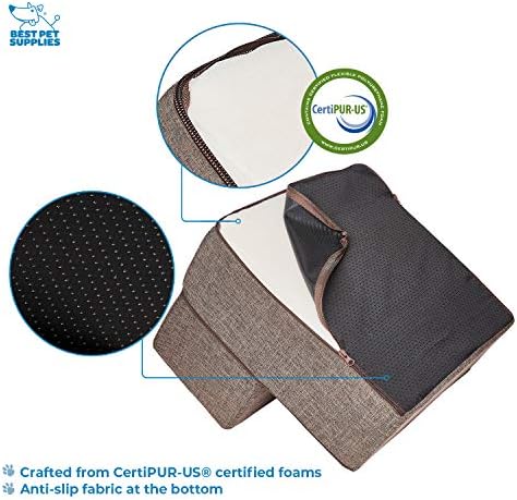 Best Pet Supplies Portable Foldable Foam Pet Stairs/Steps for Couch, Sofa, and High Bed, Non-Slip Bottom Balanced Paw Safe - Brown Linen, Foldable 2-Step (H: 12") - Image 4