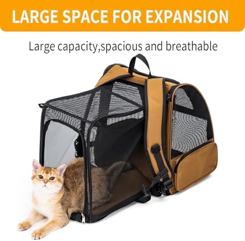 Cat Backpack，Expandable Cat Carrier Backpack, Dog Backpack Carrier and Pet Carrier Backpack, Suitable for Cats, Dogs Kitten or Small Dogs, Travel Friendly Puppy Cats Bag (Brown) - Image 3