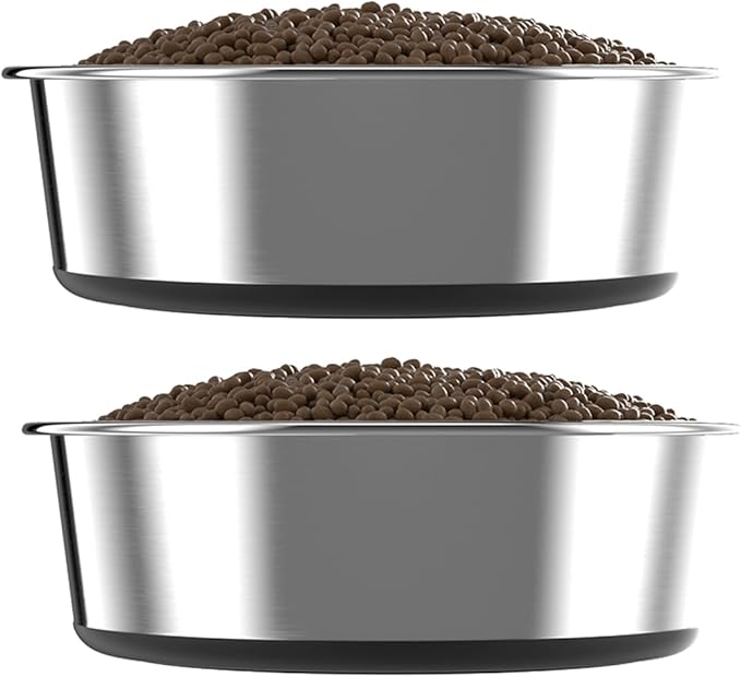 Deep Stainless Steel Non-Skid Dog and Food Bowls, Each Holds Up to 2 Cups, Set of 2 Packs(5.5 x 1.9 Inches)