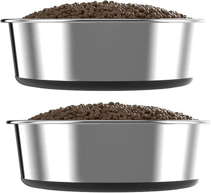 Deep Stainless Steel Non-Skid Dog and Food Bowls, Each Holds Up to 2 Cups, Set of 2 Packs(5.5 x 1.9 Inches)