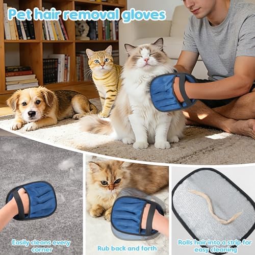 3-in-1 Pet Hair Removal Tool Kit Dog Hair Remover and Carpet Rake Includes Handheld Pet Hair Removal Tool and Grooming Glove Removes Embedded Fur from Carpets Rugs Furniture and Pet Beds - Image 5