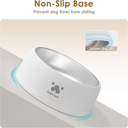 PAWGETHER® Stainless Steel Dog Bowls, Dog Food and Water Bowl Non-Slip Easy to Clean Dishwasher Safe for Puppy Small Medium Dogs Cats White 34oz