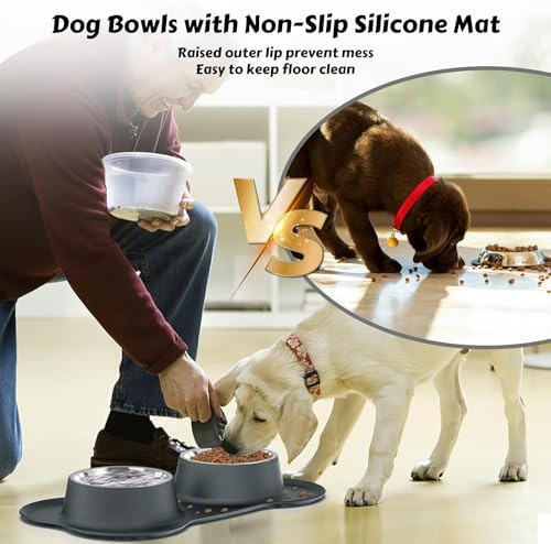 AsFrost Dog Food Bowls, BPA Free Stainless Steel Dog Food and Water Bowl Set, 2 Large Dog Bowls with No Spill Non-Skid Silicone Mat, Dog Dishes for Medium Large Sized Dogs Pet Bowls, 6 Cup, Grey - Image 6