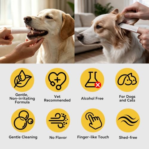 Pet Ear Finger Wipes and Dental Wipes, Hypoallergenic, Rinse-Free, Thick Dual-Textured Ear & Mouth Cleaning Wipes for Dogs & Cats(50pcs + 50pcs, Unscented) - Image 4