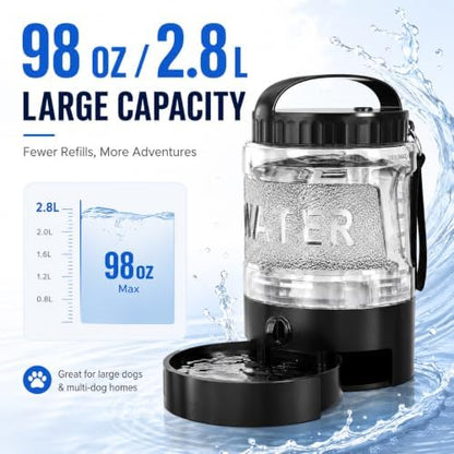 Portable Dog Water Bottle with Travel Bowl, 98 oz/2.8 L, Black - Image 2