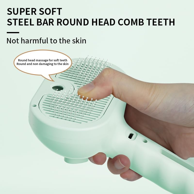 Pet Steam Brush for Dogs & Cats, 3-in-1 Mist Grooming Brush Shedding Hair Removal Comb, One-Click Self Cleaning Spray for Long Haired Pets, Comes with Empty Waterless Bottle for Shampoo, Green - Image 7