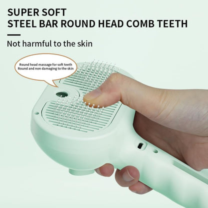 Pet Steam Brush for Dogs & Cats, 3-in-1 Mist Grooming Brush Shedding Hair Removal Comb, One-Click Self Cleaning Spray for Long Haired Pets, Comes with Empty Waterless Bottle for Shampoo, Green - Image 7