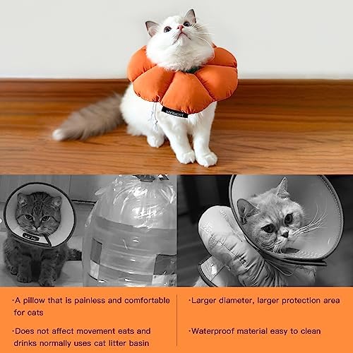 Cat Cone Collar,Cute Waterproof Recovery Collar,Anti-Bite Lick Wound Healing Safety Elizabethan e Collar for Cats,Orange Pumpkin Cat Halloween Costume - Image 6