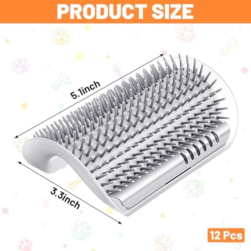 12 Pack Cat Self Groomer – Wall Corner Grooming Brushes for Cats and Small Pets – Soft Silicone Massage Brush for Shedding Control and Face Rubbing (Grey) - Image 2