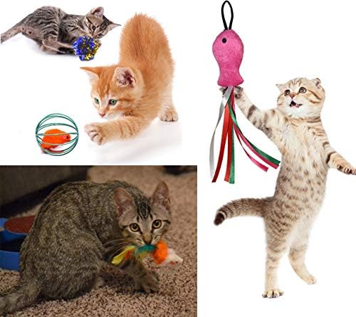 Cat Toys Set, Cat Retractable Teaser Wand, Catnip Fish, Interactive Cat Feather Toy, Mylar Crincle Balls, Two Cotton Mice, Four Fluffy Mouse - Image 4