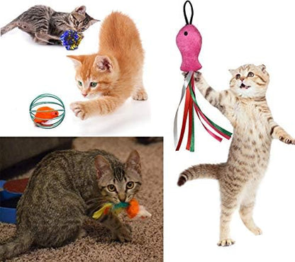 Cat Toys Set, Cat Retractable Teaser Wand, Catnip Fish, Interactive Cat Feather Toy, Mylar Crincle Balls, Two Cotton Mice, Four Fluffy Mouse - Image 4