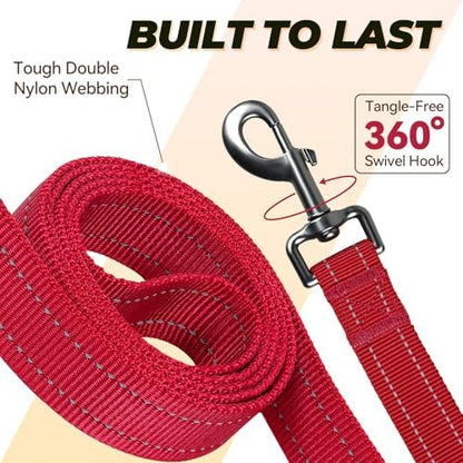 VIVAGLORY Double Handle Dog Leash Twingrip, 6ft x 1in, Red - Image 4