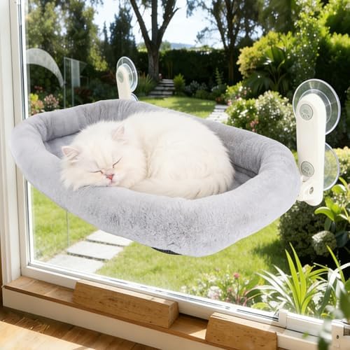 Foldable Cat Window Perch,Inside Window Hammock for Cats with 4 Strong Suction Cups,Sturdy Metal Frame and Washable Soft Cover,Indoor Cat Bed - L by Unknown