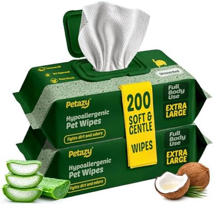 Petazy Pet Wipes for Dogs & Cats - Paws, Ears & Butt Cleaning, 200 Count by Petazy