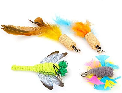 Cat Feather Toys Set, Cat Retractable Teaser Wand Toy, Interactive Cat Chaser Toy for Exercising Kitten or Cat, Included 2 Refills Feathers CT15-8 Cork Colorful Feather - Image 4