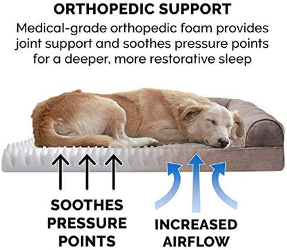 Furhaven Orthopedic Dog Bed for Medium/Small Dogs w/ Removable Bolsters & Washable Cover, For Dogs Up to 35 lbs - Faux Fur & Velvet Sofa - Driftwood Brown, Medium - Image 5