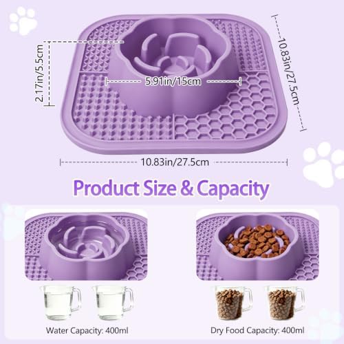 Slow Feeder Dog Bowls and Lick Mat for Dogs, Non-Slip Dog Bowl for Wet and Dry Food with Suction Cups for Slow Feeding & Anxiety Relief for Small to Large Dogs and Cats Purple - Image 7