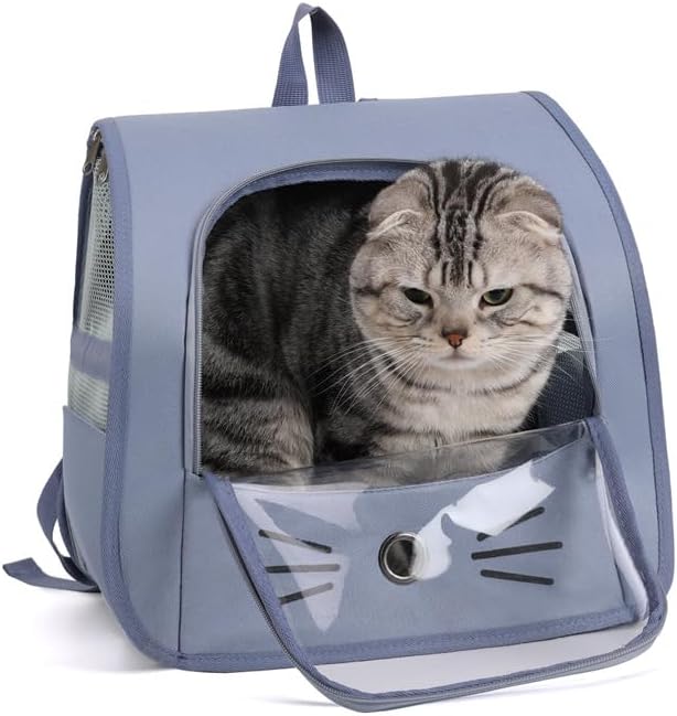 Pet Backpack Carrier, Traveler Breathable Transparent Carrier for Cats or Dogs, Large Space and Foldable Pet Carrier for Travel, Hiking, Shopping, and Vet, Cute, Suitable for Kids (Blue) - Image 6