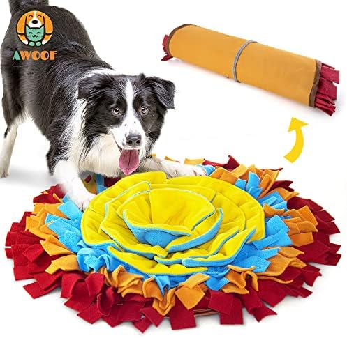 AWOOF Pet Snuffle Mat for Dogs, Interactive Feed Game for Boredom, Encourages Natural Foraging Skills for Cats Dogs Bowl Travel Use, Dog Treat Dispenser Indoor Outdoor Stress Relief (red) by AWOOF