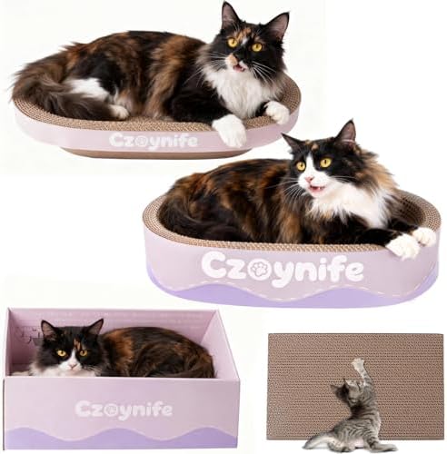 3PCS Cat Scratcher Cardboard, Oval Cat Scratch Pad Bowl Nest for Indoor Cats, Round Cat Scratching Board Corrugated Lounge Cat Bed, Furniture Protector for Couch (Purple, 17 * 11.5 in) - Image 4