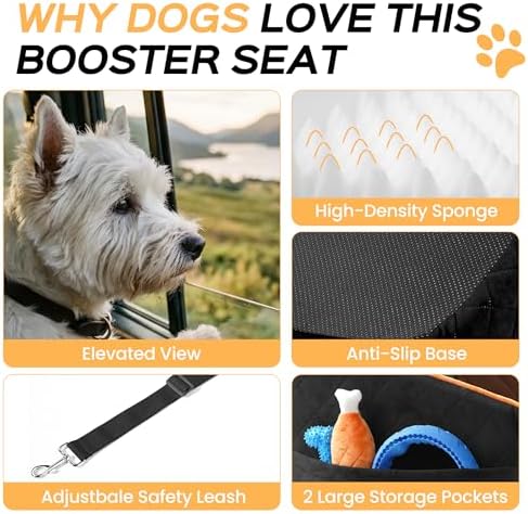 HiPetpy Dog Car Seat 6" Elevated Memory Foam Booster Seat Pet Car Seat - Image 5