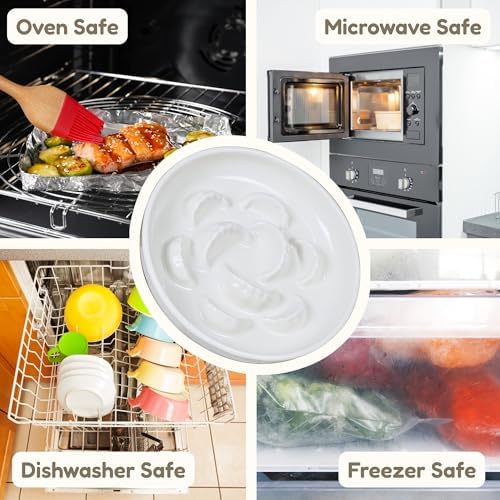 Ceramic Cat Slow Feeder Bowl - 6.2'' Whisker Friendly Cat Plate for Dry and Wet Food -Heavy Puzzle Feeding Bowl for Slow Eating - Helps Reduce Vomiting - Microwave & Dishwasher Safe -Non Slip - White - Image 4