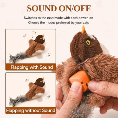 LIFLIX Small Flappy Bird Cat Toy, Interactive Flapping Chirping Wings (No Flying) Cat Toy, Simulated Sparrow Catnip Toy for Indoor Cats and Kittens, Sound on/Off Switchable, 5.51×4.72×1.97 Inches - Image 3