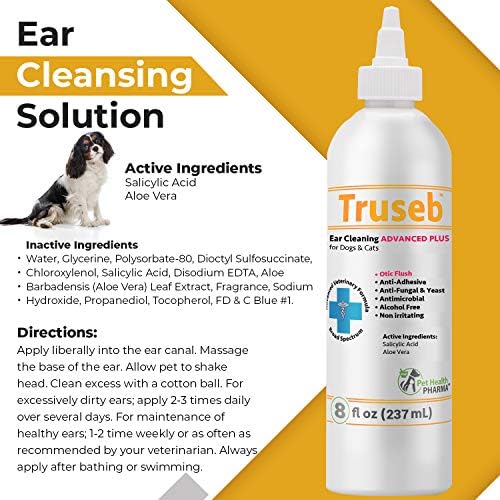 Truseb | Ear Cleaner Flush Advanced Plus Solution Formula for Cats and Dogs, Washes Away Dirt and Debris and Helps Prevent Infections, Cleaning + Drying (ADVANCED+ Ear Cleansing Flush, 16 Oz) - Image 2