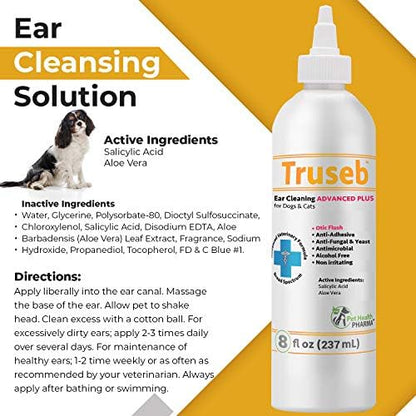 Truseb | Ear Cleaner Flush Advanced Plus Solution Formula for Cats and Dogs, Washes Away Dirt and Debris and Helps Prevent Infections, Cleaning + Drying (ADVANCED+ Ear Cleansing Flush, 16 Oz) - Image 2