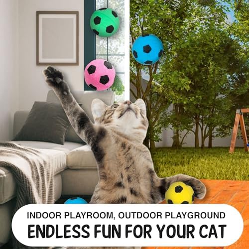 Vila Cat Soccer Balls, Feline Entertainment and Enrichment, Physical, and Mental Workout, Kitty’s Silent Companion, Foam Sponge, Pink, Yellow, Green, Blue, 1.5” -2” (Diameter), 12 Pcs per Pack  - Image 5