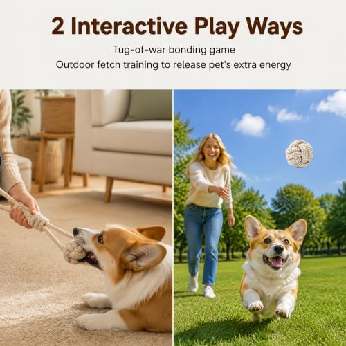 2 Pack Dog Rope Chew Toys Set, Medium & Small Dogs Tug of War Toy, Knotted Cotton Rope Ball Toys for Indoor Outdoor Fetch Training Play Toy (Style A) - Image 5