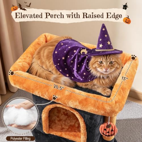 Yaheetech Halloween Cat Tree, Black/Pumpkin Orange Small Cat Tower - Image 4