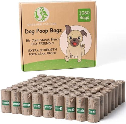 GREENER WALKER Poop Bags for Dog Waste, 1080 Doggy Waste Bags Extra Thick Strong 100% Leak-Proof (Brown) by GREENERWALKER