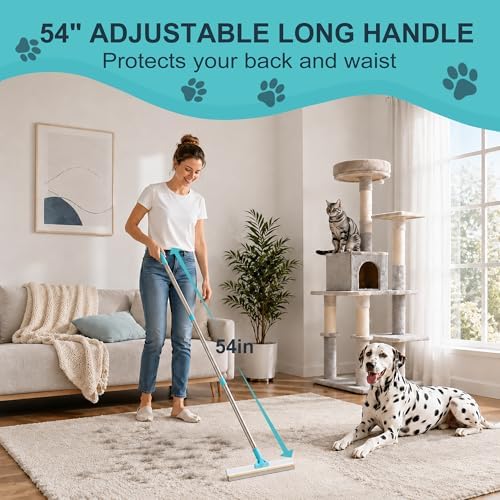 Carpet Rake for Pet Hair Removal Tool, Cat & Dog Pet Hair Remover Broom with 54” Adjustable Long Handle, Reusable Carpet Brush Rake for Rugs, Mats, Couch, Furniture - Image 2