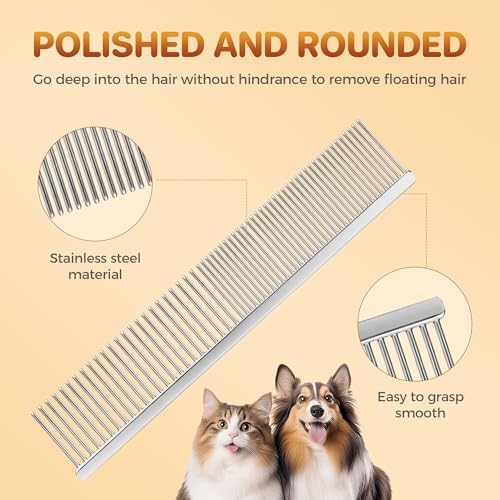 7.5 Inch Professional Solid Brass Stainless Steel Pet Dog Cat Grooming Comb,Wide & Dense Teeth for Removing Tangles, Knots,Undercoat,Excess Hair, Rounded Corners Design for Safe,Metal Dematting Tool - Image 3