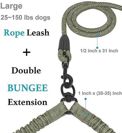 iYoShop Double Dog Leash, 360° Swivel, No Tangle, Large, Military Green - Image 2