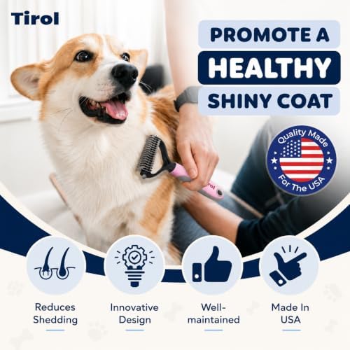 TIROL Dematting Comb for Dogs, Pet Grooming Rake, Double-Sided Dog Brush for Shedding, Undercoat Mat Dematting Tool for Long Haired Cats, Deshedding Brush for Cats, Pink - Image 4