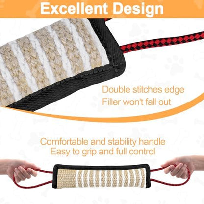 ToLanbbt Dog Tug Toy Bite Jute Pillow Pull Toy with 2 Strong Handles Perfect for Tug of War, Puppy Interactive Play, Tear Resistant Bite Training for Small Medium Large Dogs (Black-Rhombic) - Image 4