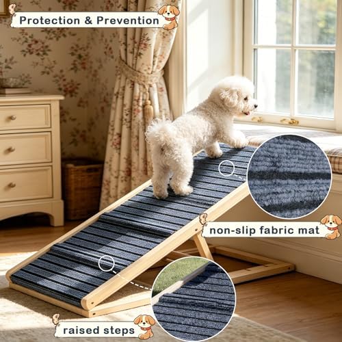 Wooden Dog Ramp for Couch, Foldable Pet Ramp for Small Dogs, 39.4" L - Image 2