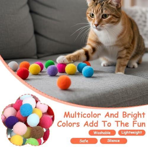 Ouligay 70 PCS Silent Cat Balls 1 Inch Colorful Cat Pom Pom Balls, Cats Toy Ball Soft Interactive Lightweight, Fuzzy Ball for Cats Kitten Toys for Indoor Crafts - Image 3
