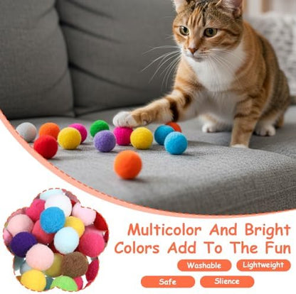 Ouligay 70 PCS Silent Cat Balls 1 Inch Colorful Cat Pom Pom Balls, Cats Toy Ball Soft Interactive Lightweight, Fuzzy Ball for Cats Kitten Toys for Indoor Crafts - Image 3