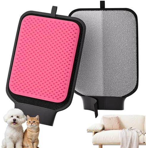Dual-Sided Pet Hair Removal Glove, Pet Hair Remover with Adjustable Wrist Strap, Soft Silicone Shedding Brush for Dogs & Cats, Pet Hair Gloves for Couch, Carpet, Clothing (Pink) by Solorprint